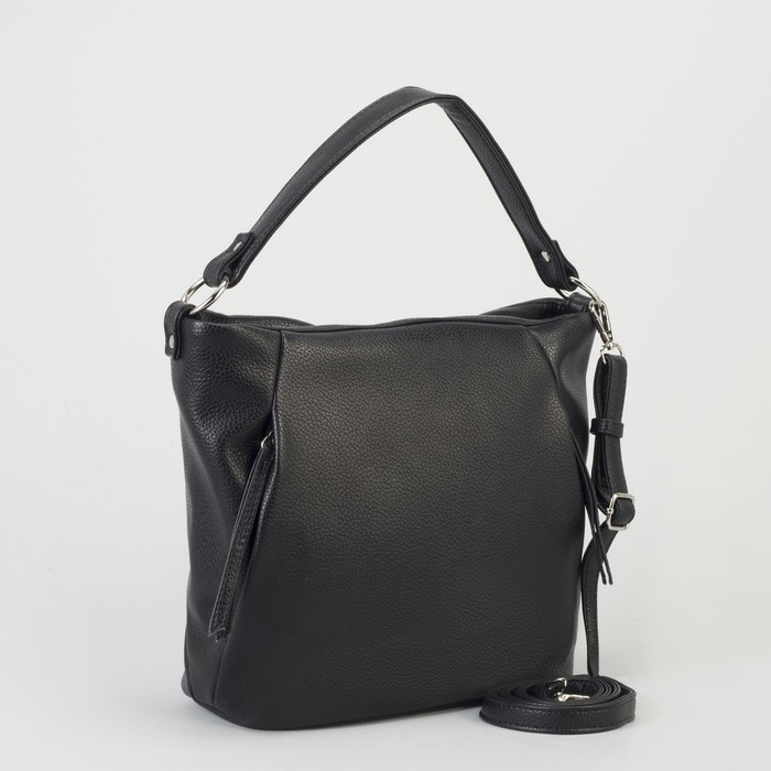 Сумка женская, отдел на молнии, наружный карман, длинный ремень, цвет чёрный