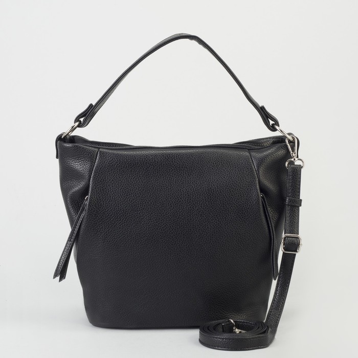 Сумка женская, отдел на молнии, наружный карман, длинный ремень, цвет чёрный