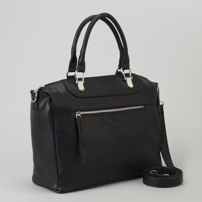 Сумка женская, отдел с перегородкой на молнии, 2 наружных кармана, длинный ремень, цвет чёрный