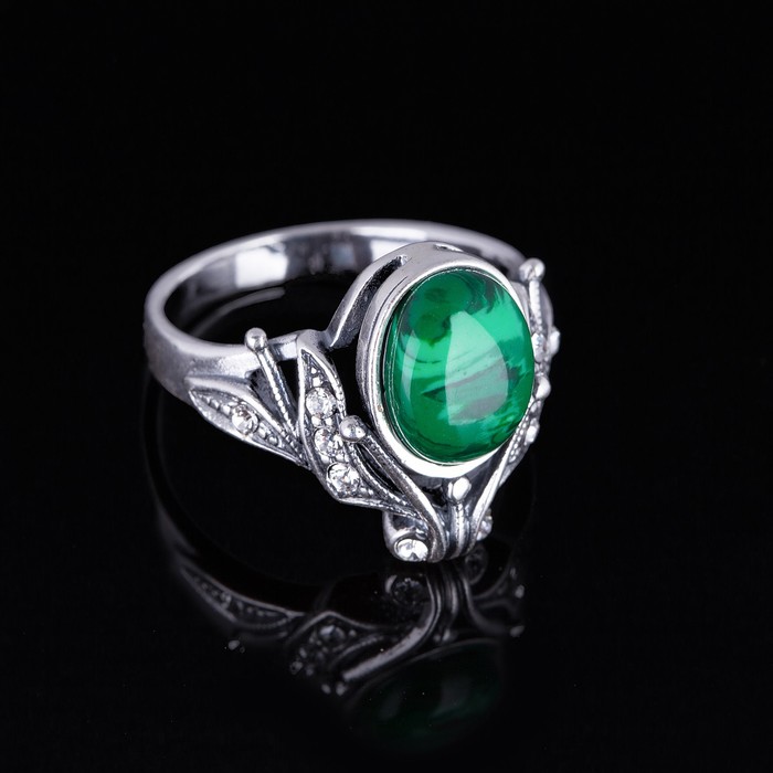 Кольцо "Мотив", размер 19, цвет бело-зелёный в чернёном серебре