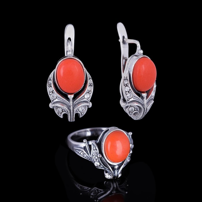 Гарнитур "Мотив", размер 19, цвет бело-красный в чернёном серебре