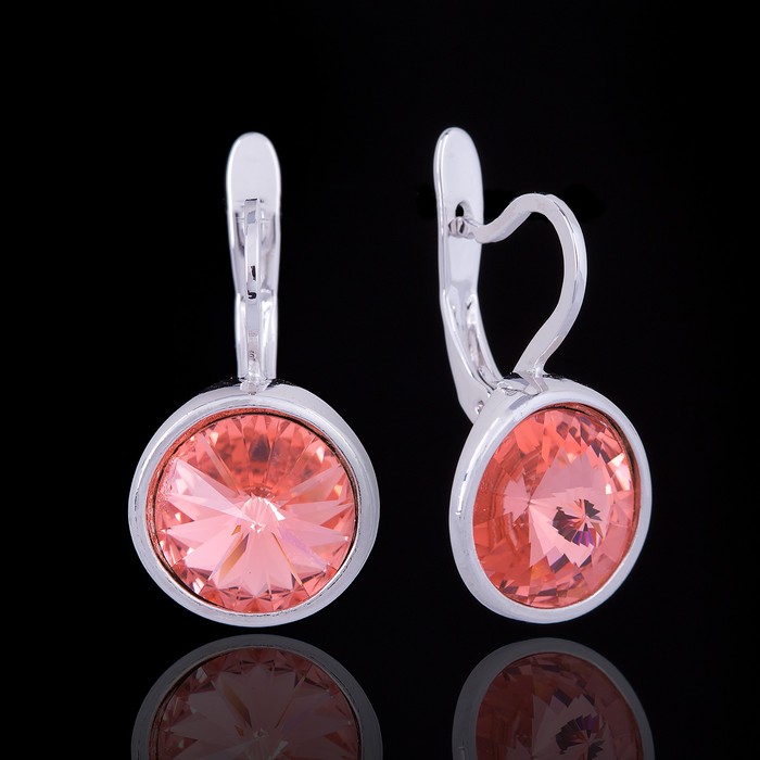 Серьги "Альхена", цвет бело-персиковый в серебре