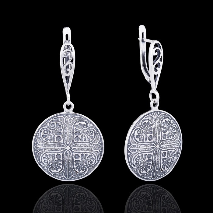 Серьги "Сибель 2", цвет белый в чернёном серебре