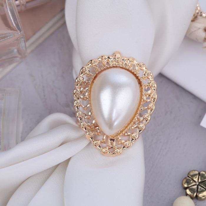 Кольцо для платка "Барокко" капля, цвет белый в золоте