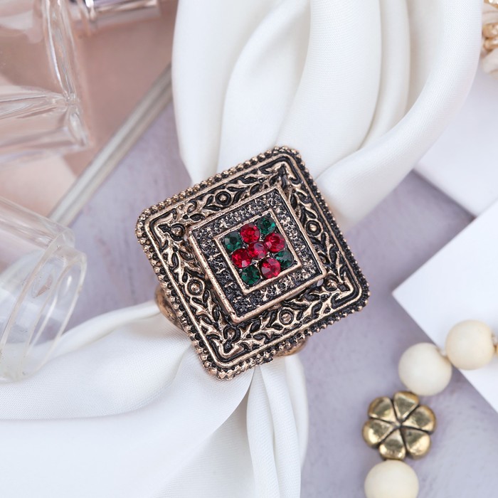 Кольцо для платка "Тысяча и одна ночь" ромб, цвет красно-зеленый в черненом золоте