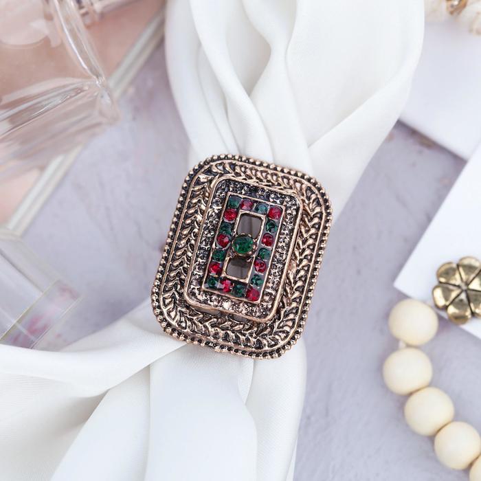 Кольцо для платка "Тысяча и одна ночь" прямоугольник, цвет красно-зеленый в черненом золоте   371447