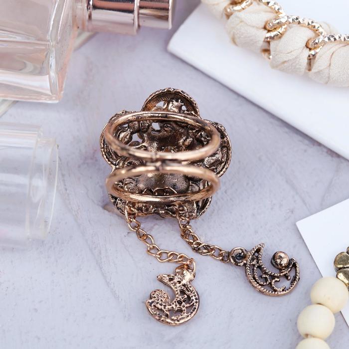 Кольцо для платка "Цветок" с подвесками, цвет коричневый в черненом золоте