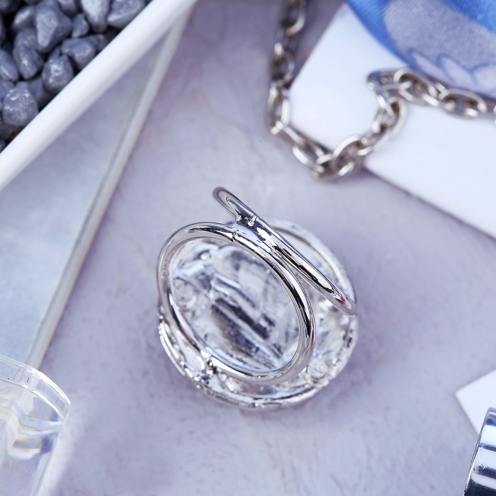 Кольцо для платка "Кристалл" круг, цвет белый в серебре