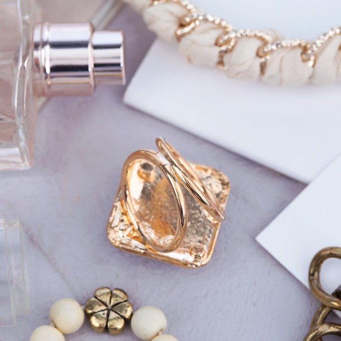 Кольцо для платка "Кристалл" ромб, цвет сине-белый в золоте