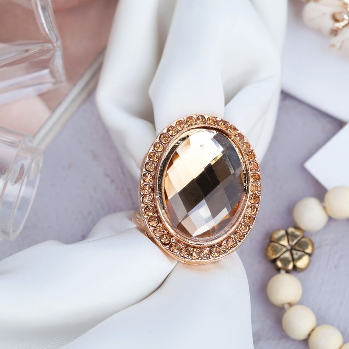 Кольцо для платка "Кристалл" овал, цвет коричневый в золоте