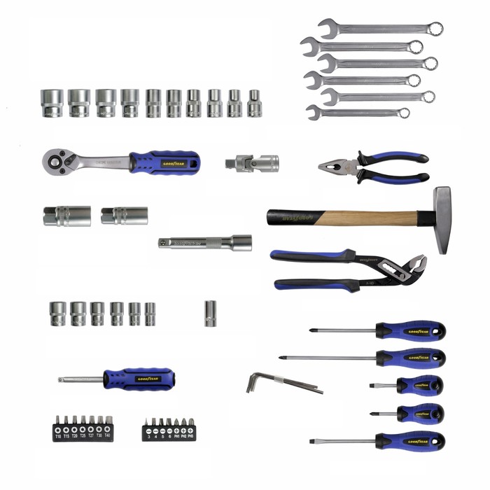 Набор инструментов Goodyear GY002055, 55 предметов, кейс, 1/2", 1/4"