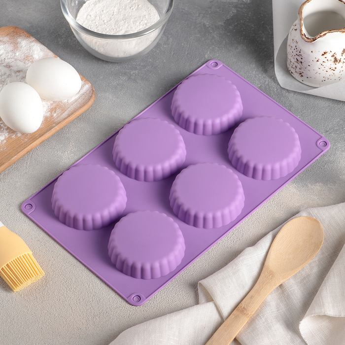 Форма для выпечки 6 ячеек "Сладости.Круг реб" 28х17х1,5 см, цвет МИКС