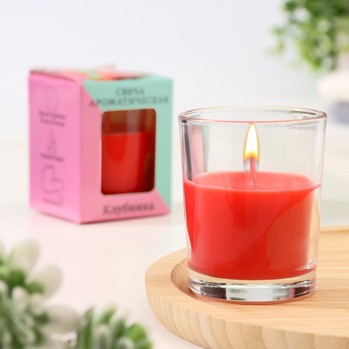 Свеча ароматическая в стекле 5х6см, клубника свеча ароматическая интерьерная ягодное парфе 5 5х6см