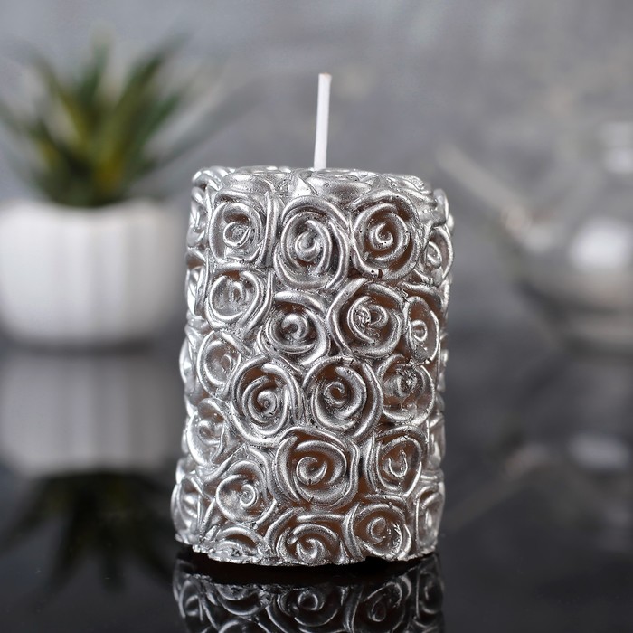 Свеча цилиндр 4,5х7см "Цветочная", серебро