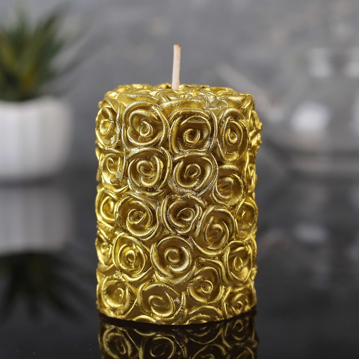 Свеча цилиндр 4,5х7см "Цветочная", золото