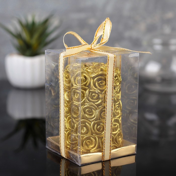 Свеча цилиндр 4,5х7см "Цветочная", золото