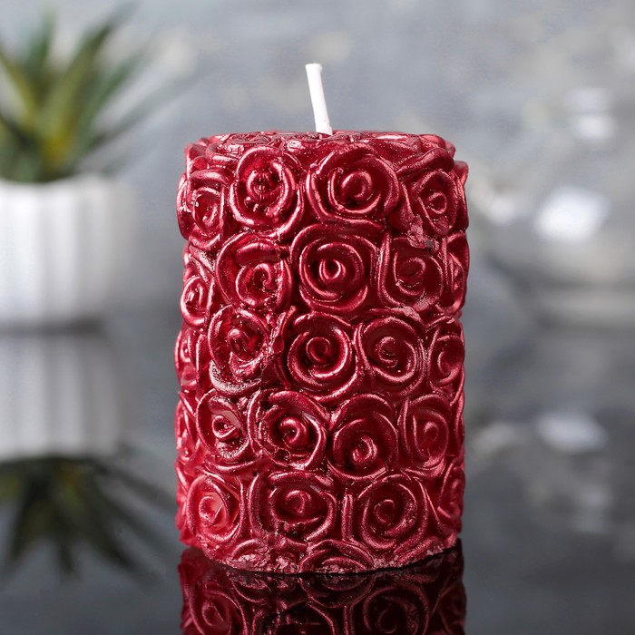 Свеча цилиндр 4,5х7см "Цветочная", рубин