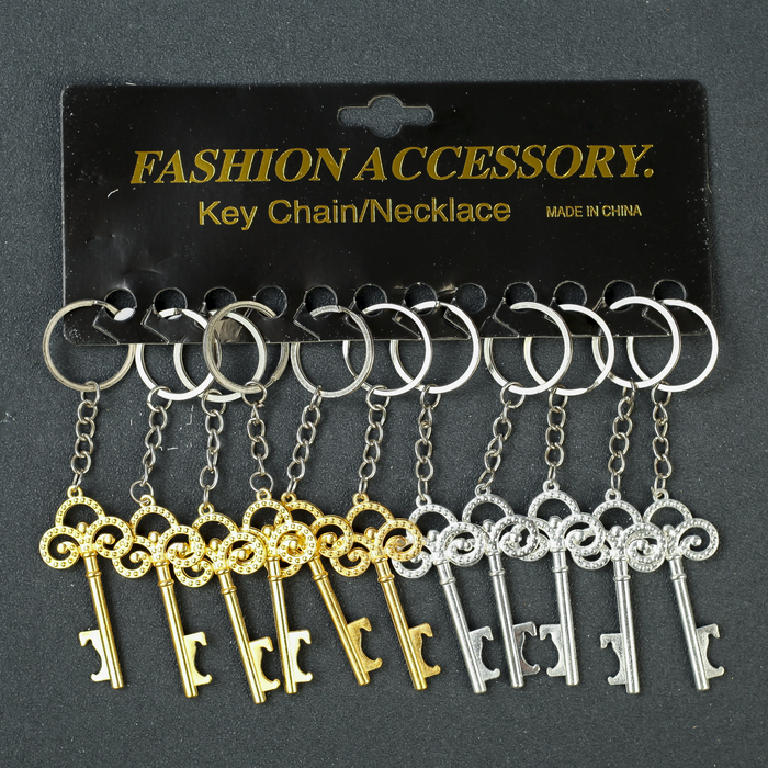 Брелок металл "Ключик резной" золото/серебро МИКС 2,8х5,8 см