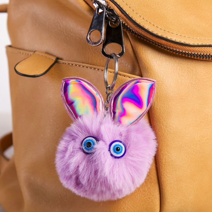 Пушистик на кольце с лакированными ушами МИКС 9,5х7х7 см