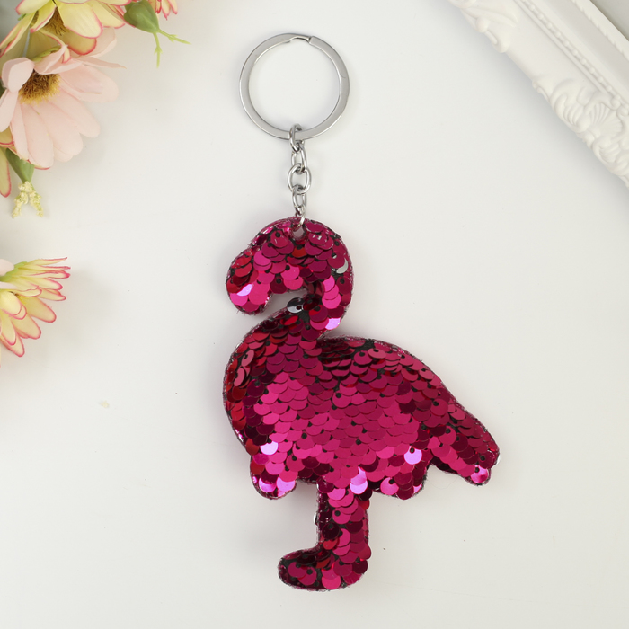 Брелок текстиль пайетки "Фламинго" розовый 10х7,5 см