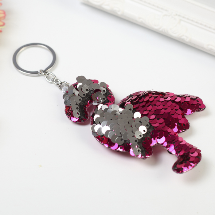 Брелок текстиль пайетки "Фламинго" розовый 10х7,5 см