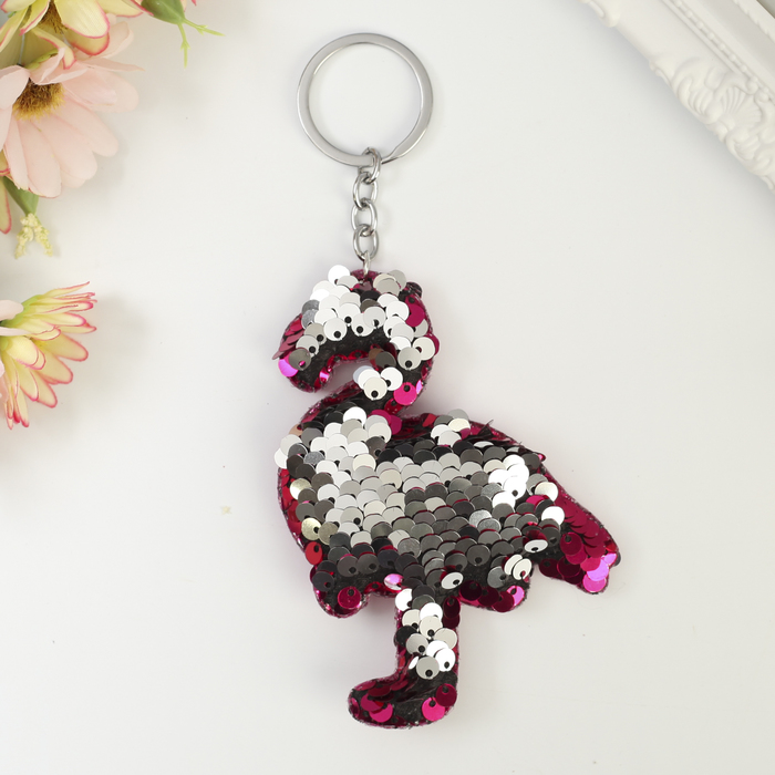 Брелок текстиль пайетки "Фламинго" розовый 10х7,5 см