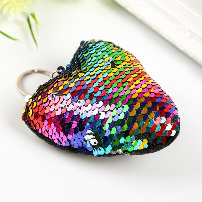 Брелок текстиль пайетки с 2-х сторон "Сердце" МИКС 9,5х9 см