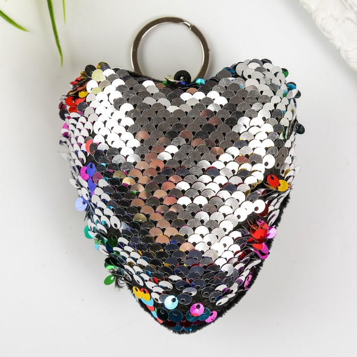 Брелок текстиль пайетки с 2-х сторон "Сердце" МИКС 9,5х9 см