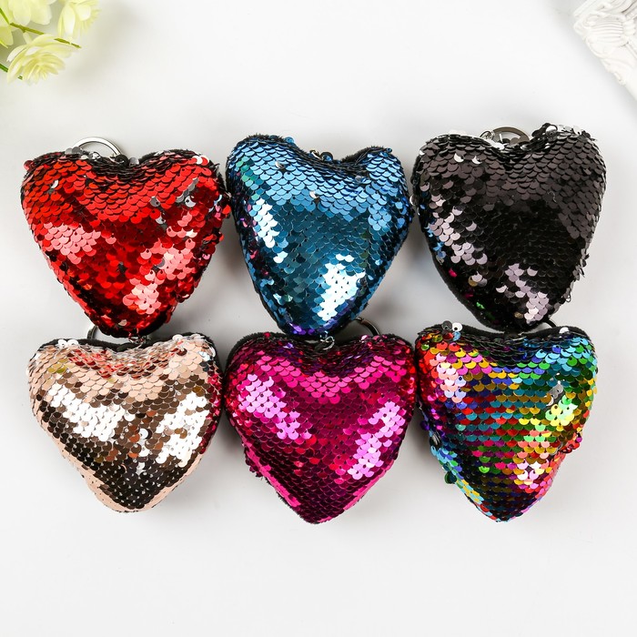 Брелок текстиль пайетки с 2-х сторон "Сердце" МИКС 9,5х9 см
