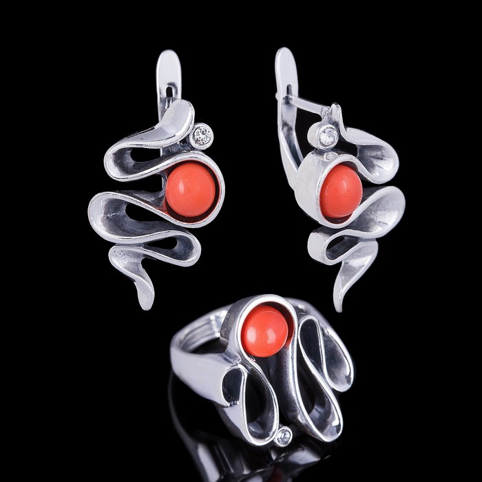 Гарнитур "Мишура", размер 18, цвет бело-красный в чернёном серебре