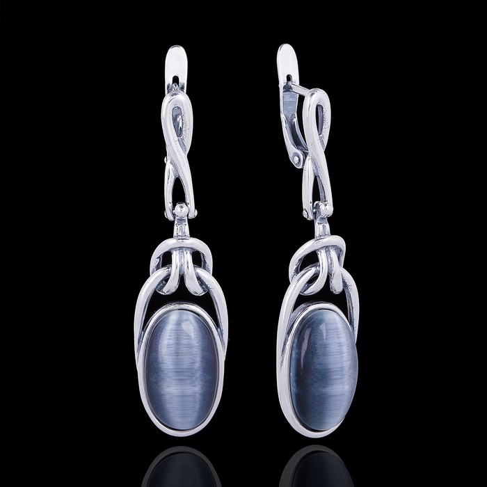 Серьги "Маурави", цвет серый в чернёном серебре