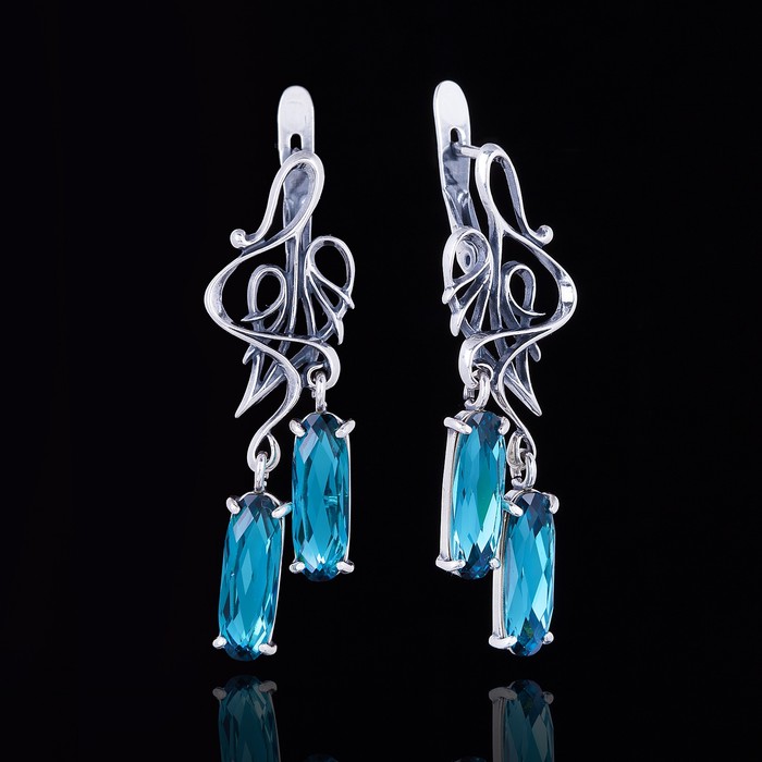 Серьги "Ханнес", цвет бирюзовый в чернёном серебре