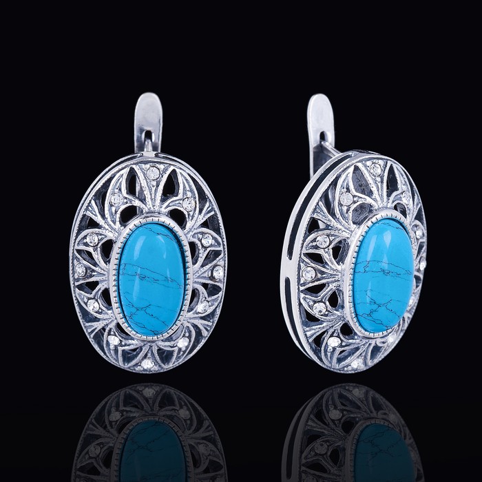 Серьги "Урал", цвет бело-голубой в чернёном серебре