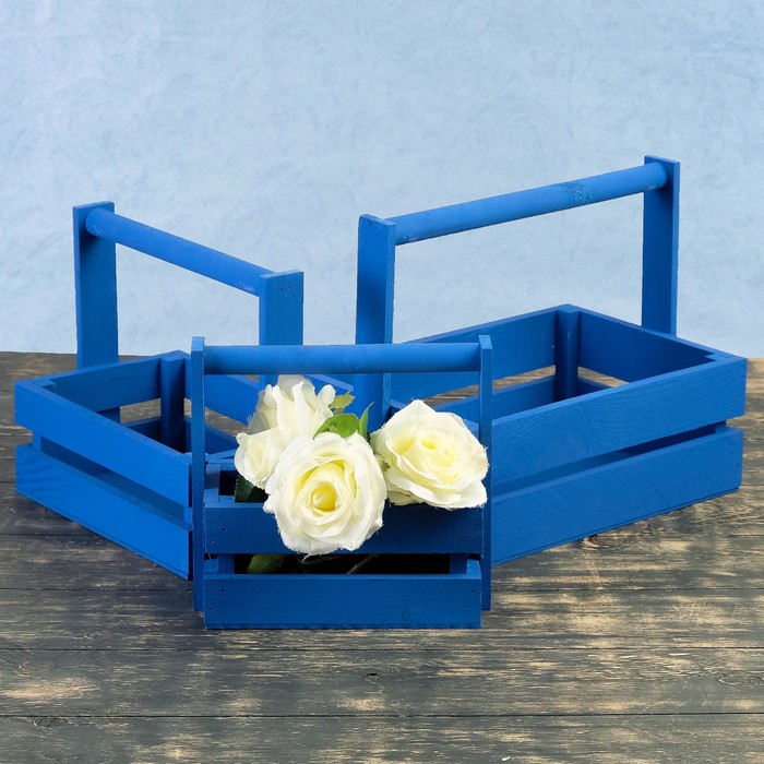 Набор кашпо "Модерн" 3 в 1, из массива СОСНЫ, деревянная ручка, синий