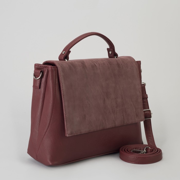 Сумка женская, отдел с перегородкой на молнии, наружный карман, длинный ремень, цвет бордовый