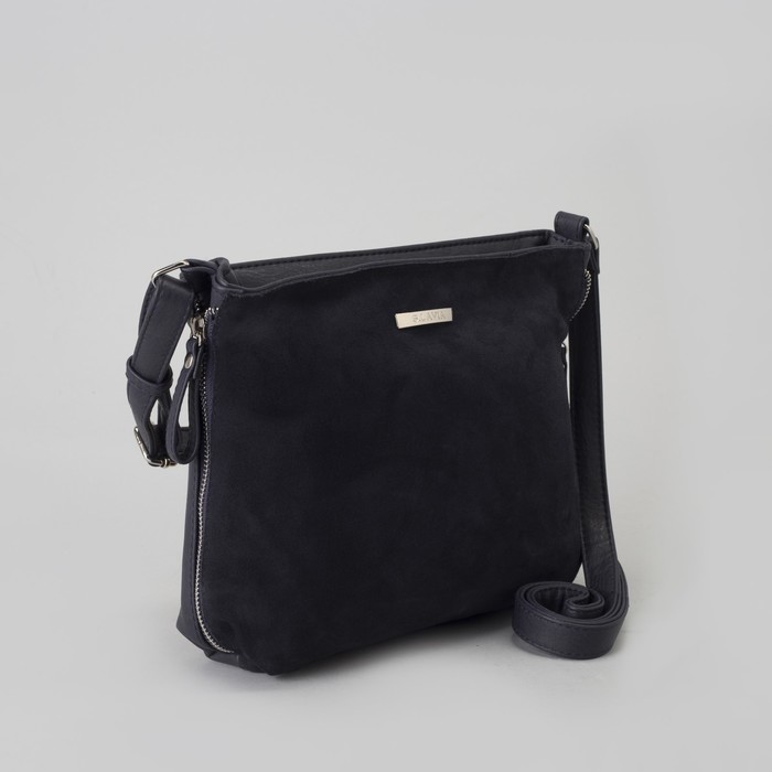 Сумка женская, отдел на молнии, наружный карман, длинный ремень, цвет синий