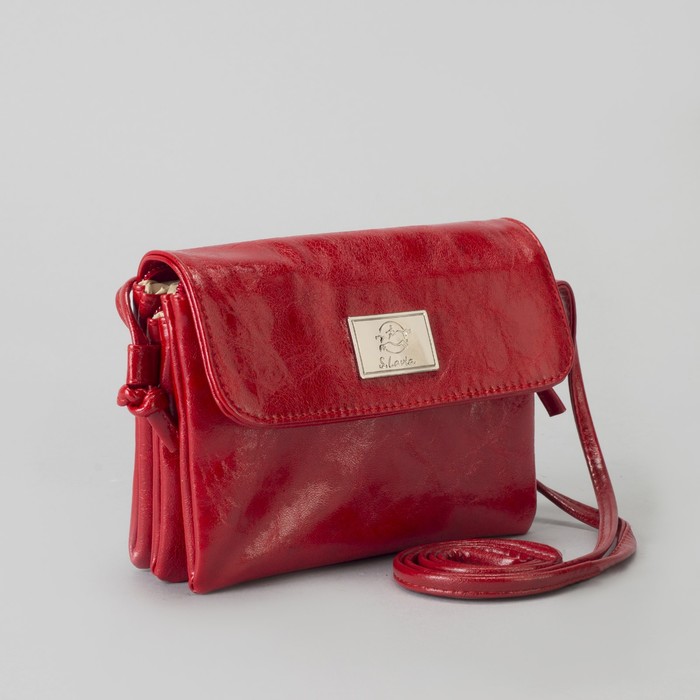 Сумка женская, 3 отдела на молнии, наружный карман, длинный ремень, цвет красный