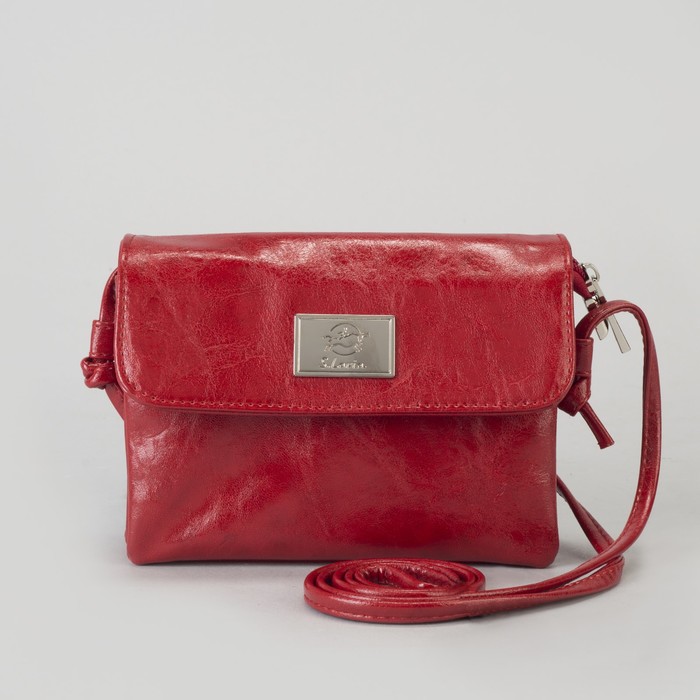 Сумка женская, 3 отдела на молнии, наружный карман, длинный ремень, цвет красный