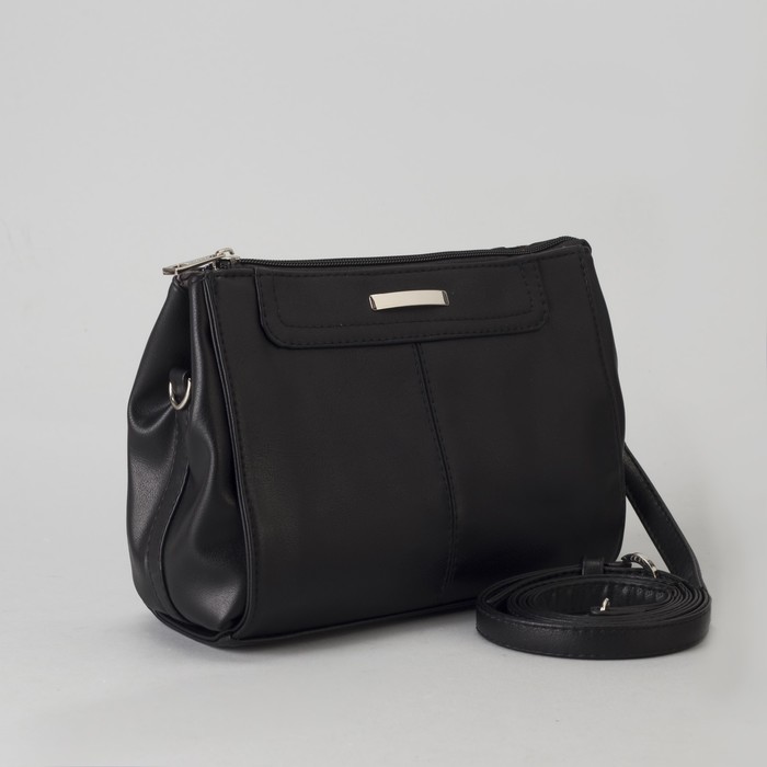 Сумка женская, 2 отдела на молнии, регулируемый ремень, цвет чёрный