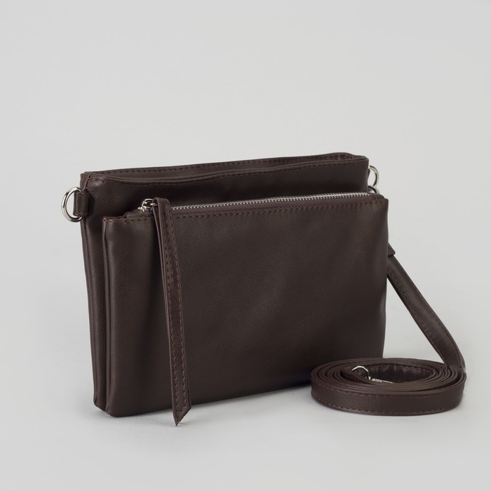 Сумка женская, отдел на молнии, наружный карман, длинный ремень, цвет коричневый