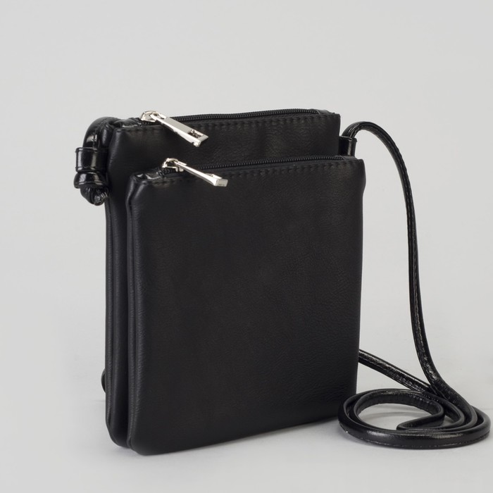Сумка женская, отдел на молнии, наружный карман, длинный ремень, цвет чёрный