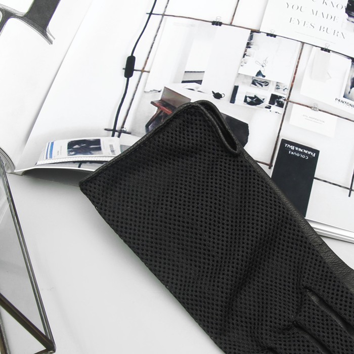 Перчатки женские, комбинированные, размер 17, кожа козы, без подклада, цвет чёрный