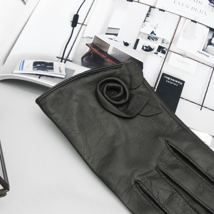 Перчатки женские, размер 19, кожа овцы, подклад трикотаж, цвет чёрный