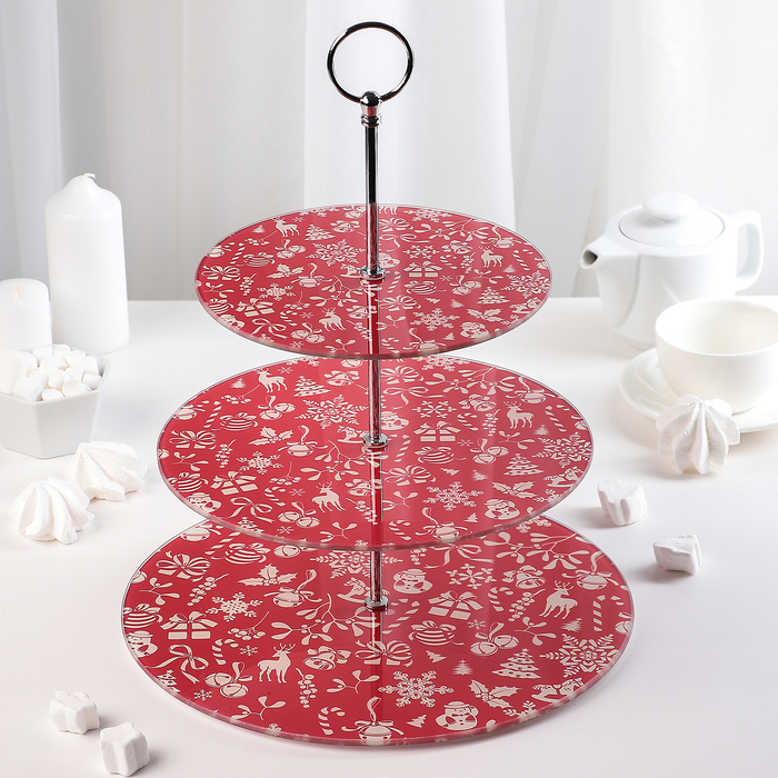 Блюдо 3 яруса "Новый год" 25/20  см