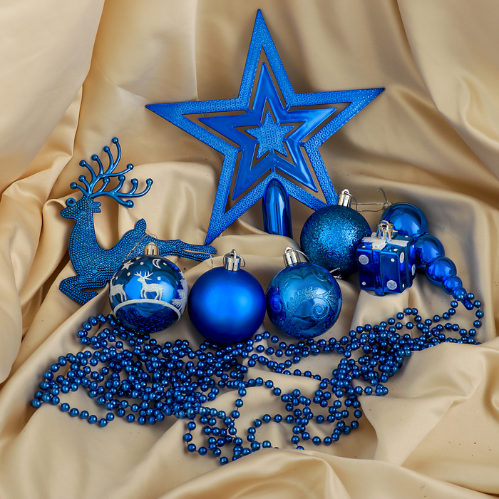 Набор шаров пластик 48 шт "Волшебный олень" синий