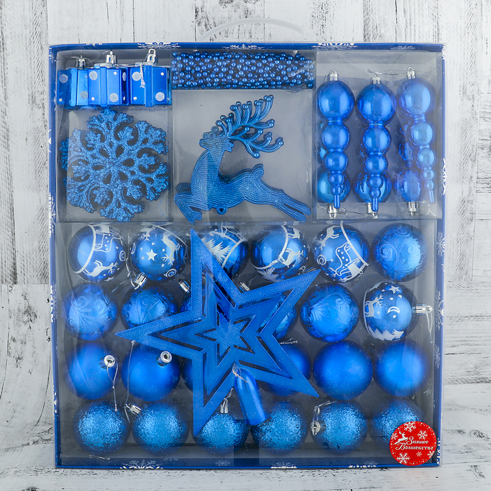 Набор шаров пластик 48 шт "Волшебный олень" синий