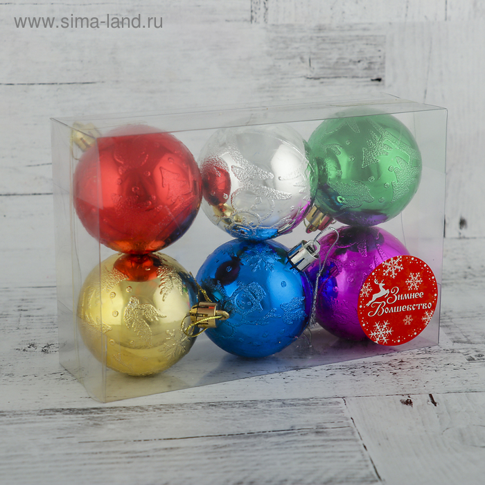 фото Набор шаров пластик d-6 см, 6 шт "снеговичёк" микс зимнее волшебство
