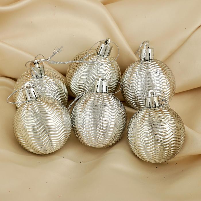 Набор шаров пластик 6 шт d-5 см "Волна" серебро