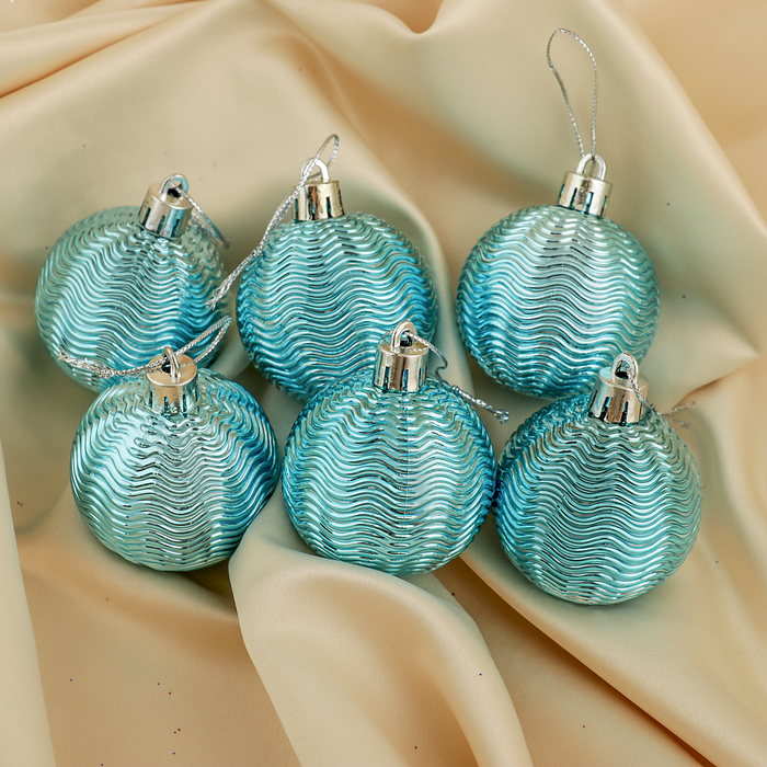 Набор шаров пластик 6 шт d-5 см "Волна" бирюза