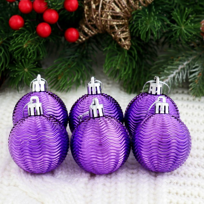 Набор шаров пластик 6 шт d-5 см "Волна" малиновый